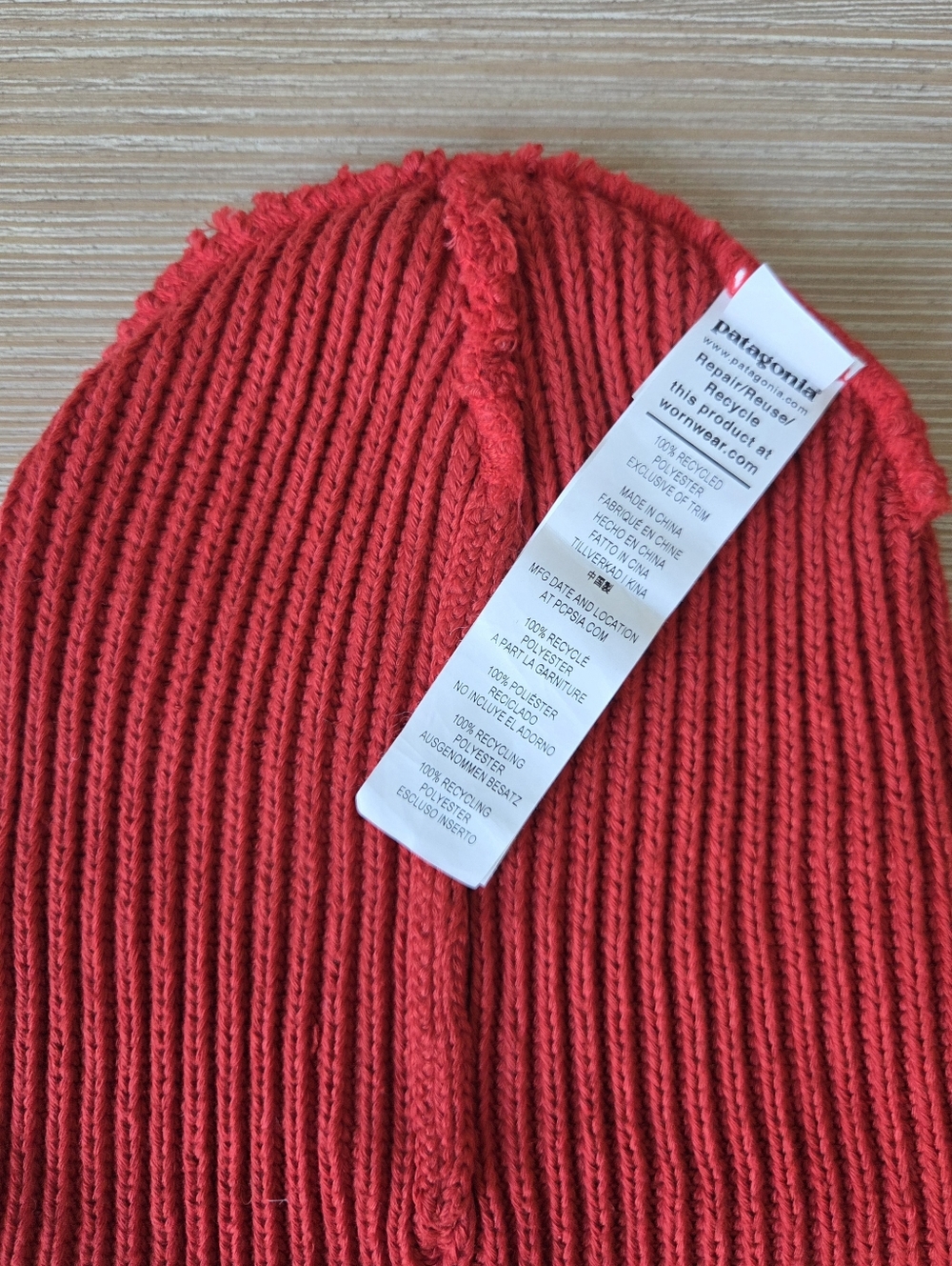 Patagonia Red Fisherman Rolled Rib Knit Beanie Hat - Picture 3 of 3